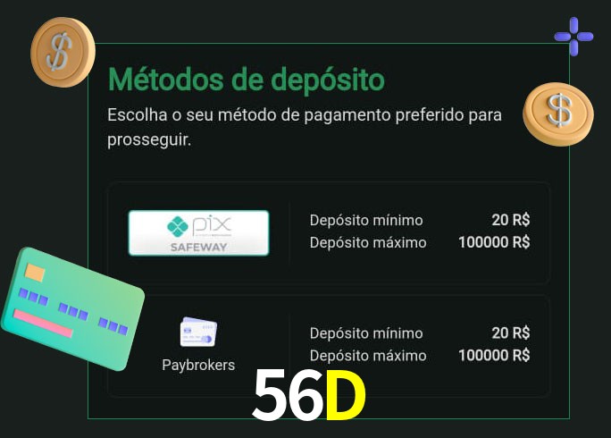 O cassino 56D oferece uma grande variedade de métodos de pagamento